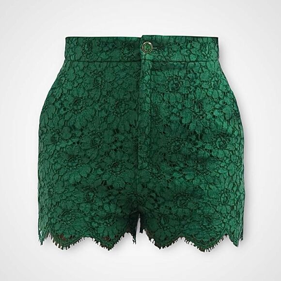 GUCCI Scallop-Edge Floral-Embroidered Lace Shorts Size‎ 6 Emerald Green - Picture 1 of 16